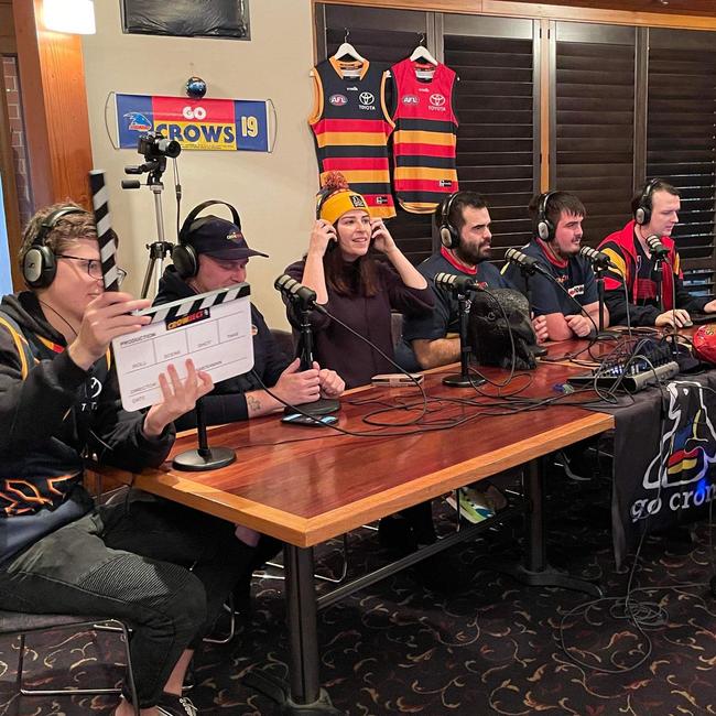 Lachlan Dand, Ray O'Hara, Elodie Kraniac, Peter Cirocco, Ben McLean and Lleyton Ashwell recording The Crowject Podcast. Picture: Supplied