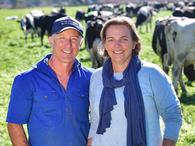 NEWS: Mountain Milk - Nuffield scholar STORY 1:Stuart Crosthwaite is the chairman of Mountain Milk Cooperative  He milks 400 cows at Kergunyah South.STORY 2:Sarah Crosthwaite is a Nuffield scholar undertaking work on how different ag sectors support farmer mental health.PICTURED: Stuart and Sarah CrosthwaitePICTURE: ZOE PHILLIPS