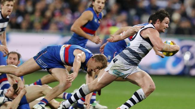 Patrick Dangerfield’s monster game against the Bulldogs was the pick of many Danger nominations. Picture: Michael Klein.