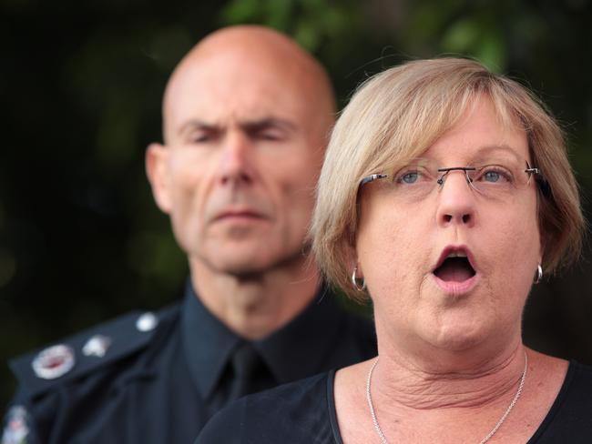 Police Minister Lisa Neville and Victoria Police Deputy Commissioner Andrew Crisp. Picture: AAP/Stefan Postles