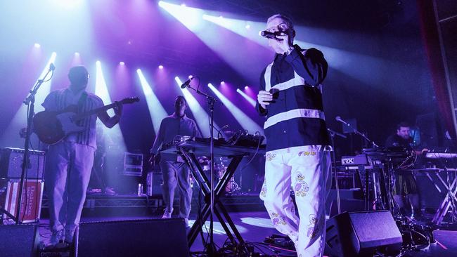 Alexis Taylor out front of Hot Chip in Brisbane. Picture: Mitch Lowe/The Princess Theatre