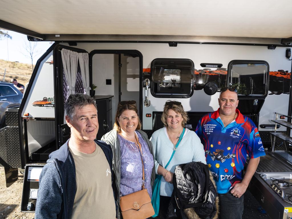 Checking out a new caravan are (from left) Matt Lord, Meaghan Lord, Sharon Rosser and Mel Rosser at the Queensland Outdoor Adventure Expo at the Toowoomba Showgrounds, Saturday, July 30, 2022. Picture: Kevin Farmer