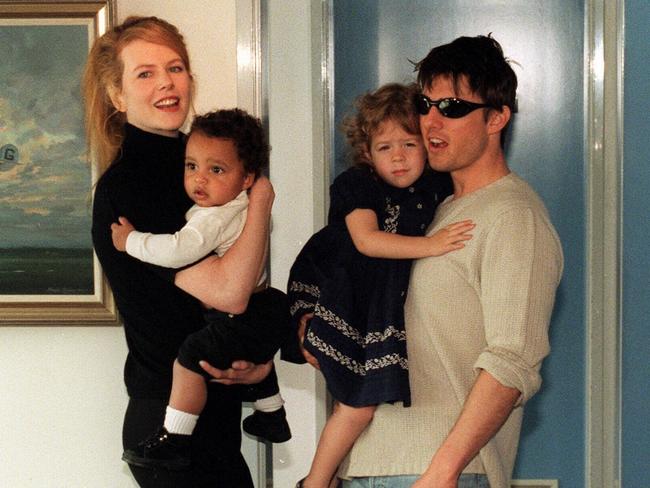 Nicole Kidman with Tom Cruise and their children Connor and Isabella after their arrival in Sydney.