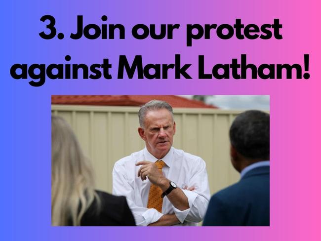 Trans rights group Community Action for Rainbow Rights organised an event to protest Mark Latham’s speech. Picture: Facebook