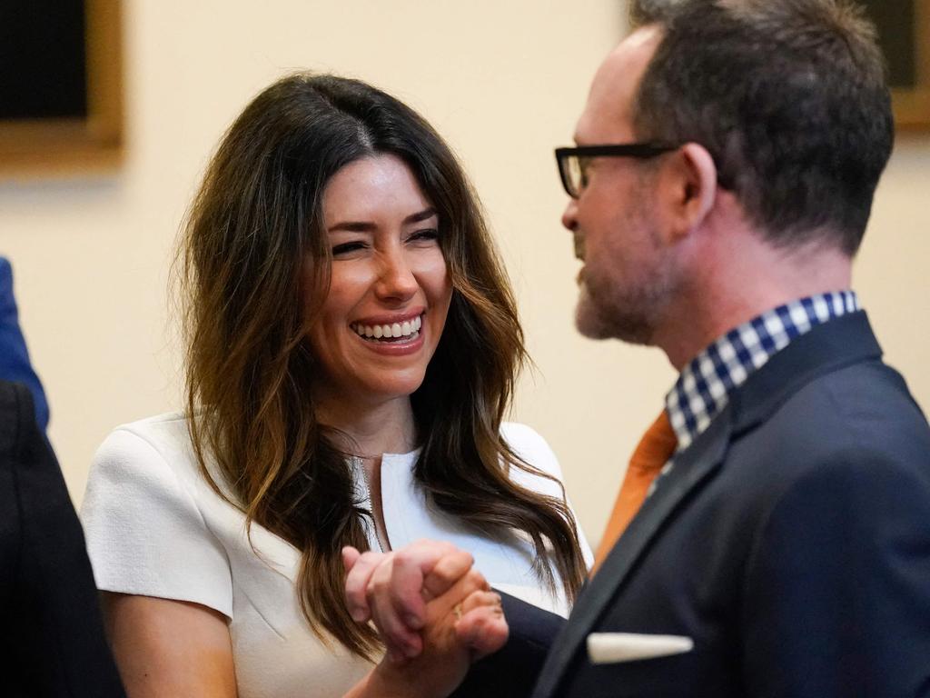 Johnny Depp's lawyer Camille Vasquez celebrates following the win. Picture: Steve Helber/AFP