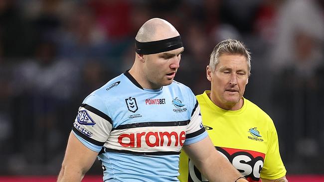 Thomas Hazelton was forced from the field after the high shot from Burgess. Picture: Getty