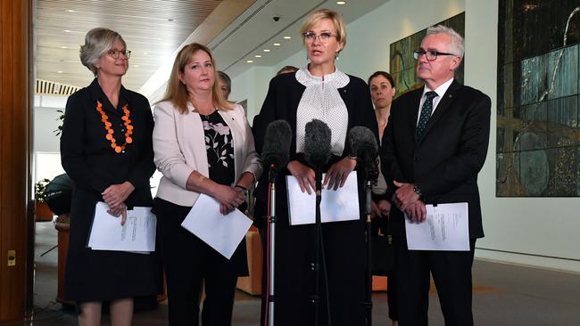 Helen Haines, Rebekha Sharkie, Zali Steggall and Andrew Wilkie. Picture: Mick Tsikas/AAP