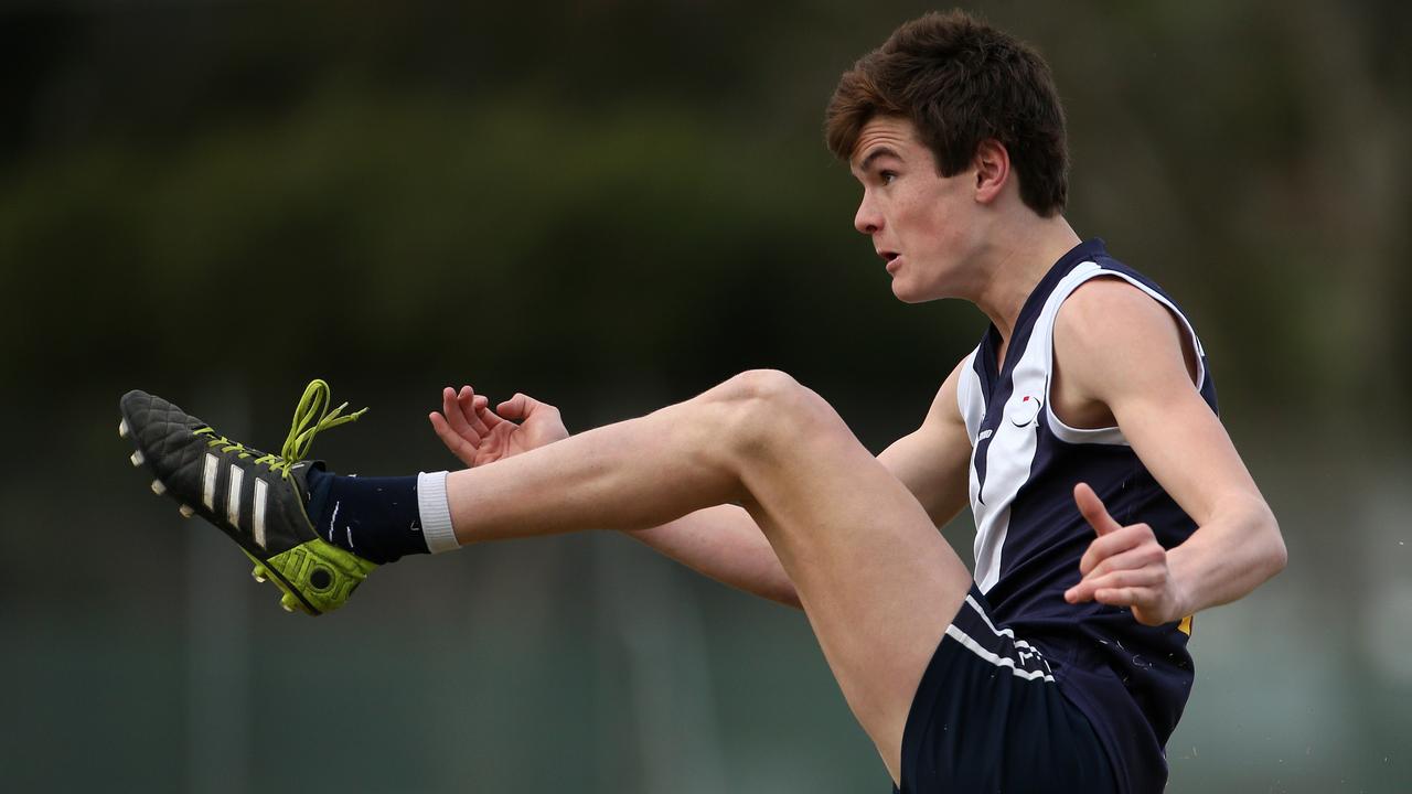 Bayley Fritsch kicks a goal for Coldstream in 2014. Picture: Mark Dadswell