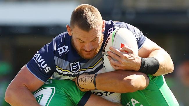 QUEANBEYAN, AUSTRALIA - FEBRUARY 25: Coen Hess of the Cowboys dtduring the NRL Pre-season challenge match between Canberra Raiders and North Queensland Cowboys at Seiffert Oval on February 25, 2024 in Queanbeyan, Australia. (Photo by Mark Nolan/Getty Images)