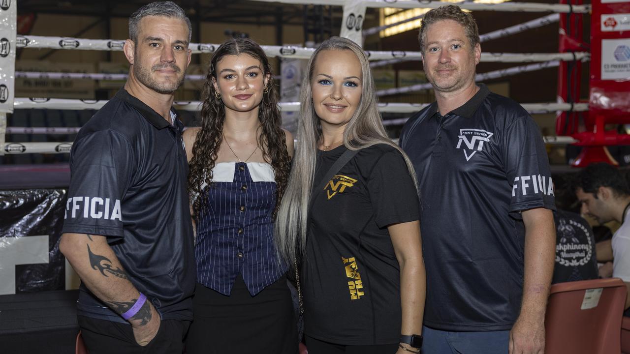 Warrick Drew, Milena Drew, Dani Price and Francis McArdle at the NT Fight Series XI at Ventia Stadium. Picture: Pema Tamang Pakhrin