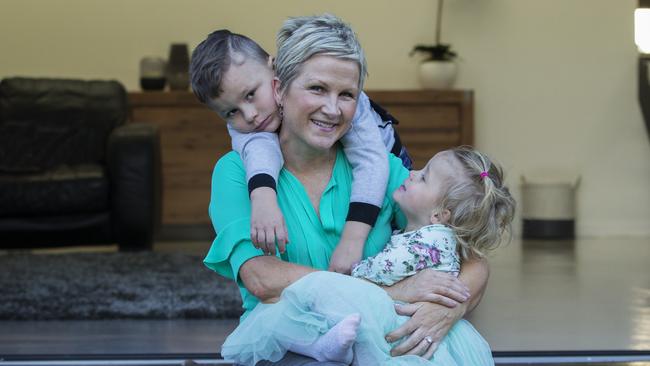 Alecia Braven with kids Archie and Indigo at her home in Jannali. Picture: Jenny Evans