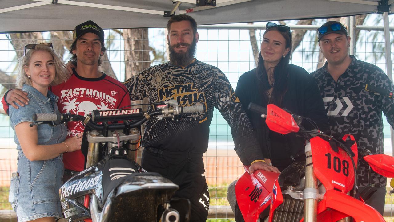 Hannah Flynn, Josh Airey, Mitch Anderson, Elisha Johnston and Blake Muscat at Motorcycle Beach Races at Grasstree Beach Sunday 27 August 2023 Picture: Michaela Harlow