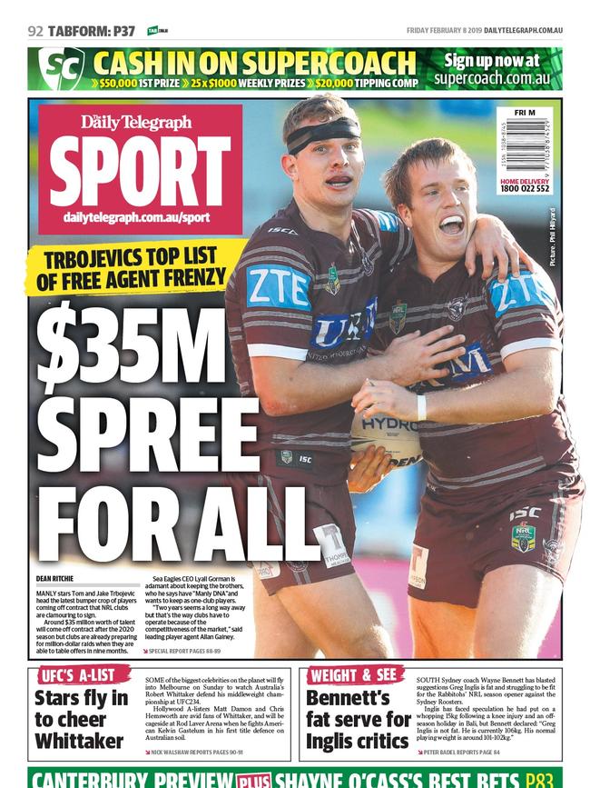 The back page story in the Daily Telegraph highlighting interest from rival clubs.