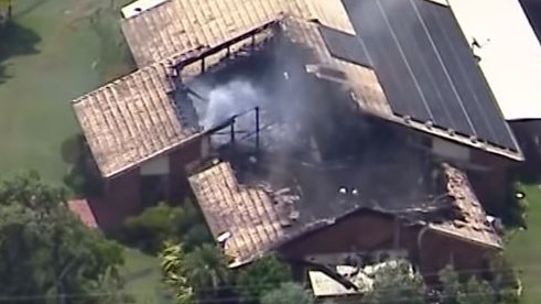 Adam Brand's house in Maudsland on the Gold Coast pictured after it was severely damaged by a fire. Picture: 7NEWS Gold Coast