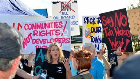 Narelle McCarthy from the Sunshine Coast Environment Council addresses the media. Picture: John McCutcheon