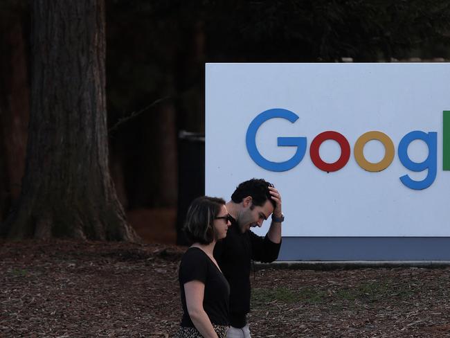 MOUNTAIN VIEW, CALIFORNIA - JANUARY 30: A sign is posted in front of a Google office on January 30, 2024 in Mountain View, California. Google parent company Alphabet will report fourth quarter earnings today after the closing bell.   Justin Sullivan/Getty Images/AFP (Photo by JUSTIN SULLIVAN / GETTY IMAGES NORTH AMERICA / Getty Images via AFP)