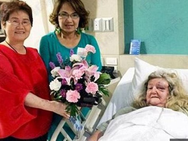 Rosemary Owen recovering in hospital after the assault. Picture: Thai Tourism Board.