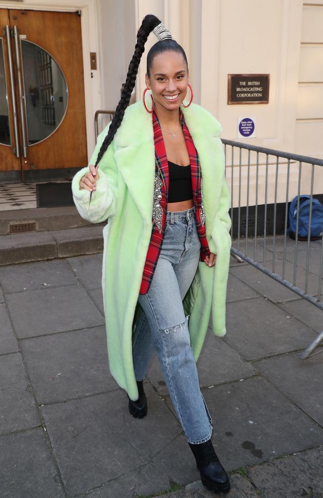 Alicia Keys seen leaving BBC Maida Vale Studios after performing in the Live Lounge on February 06, 2020 in London, England. Picture: Neil Mockford/GC Images