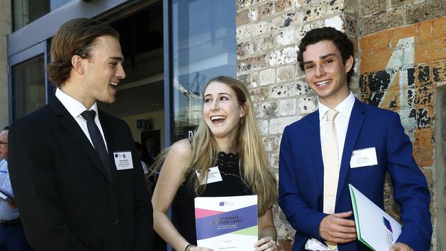 George Weston from Cranbrook, Cassidy Ainsworth-Grace from Ascham School and Liam Slabber from Cranbrook topped the state in subjects. Picture: John Appleyard