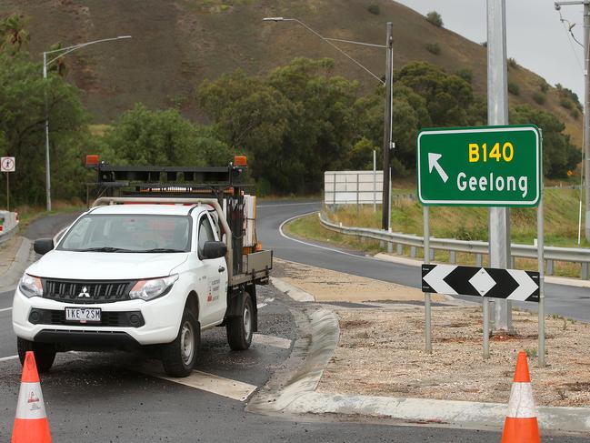 Deviation Rd from Fyansford to Newtown has been closed because of a landslip. Picture: Alison Wynd