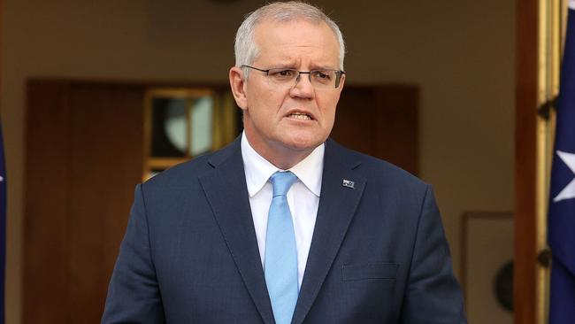 Prime Minister Scott Morrison in Canberra on Sunday after calling the election for May 21. Picture: AFP