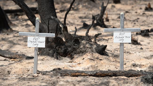 A memorial to Clayton “Clarrie” Lang and Richard “Dick” Lang. Picture: Brad Fleet