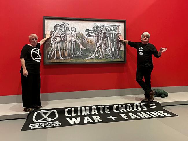 Earlier this month, Extinction Rebellion activists glued themselves to Pablo Picasso's 'Massacre in Korea' painting at the National Gallery of Victoria.