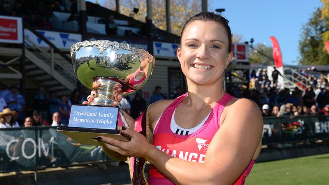 South Australian Hayley Orman after claiming victory in the Stawell Gift in April. Picture: Michael Marschall