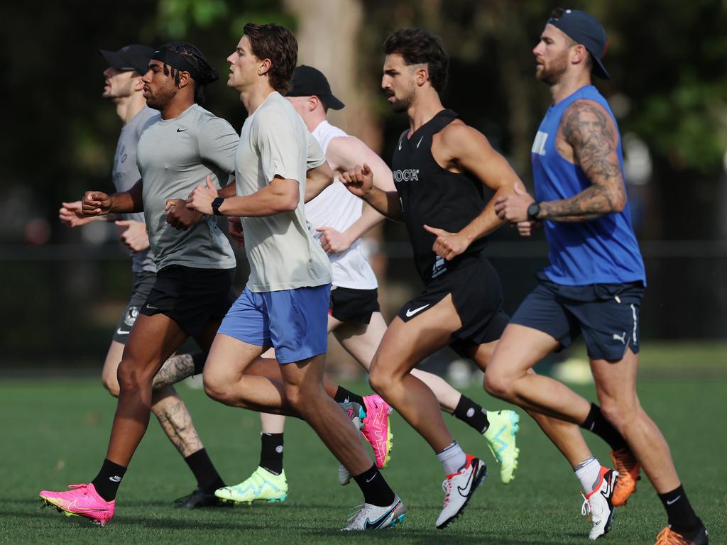 Collingwood were still working hard in the off-season, putting in work at Gosch’s Paddock in November. Picture: Michael Klein