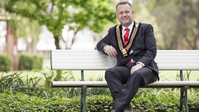 Ben Shields in his mayoral chains. Picture: Dylan Robinson