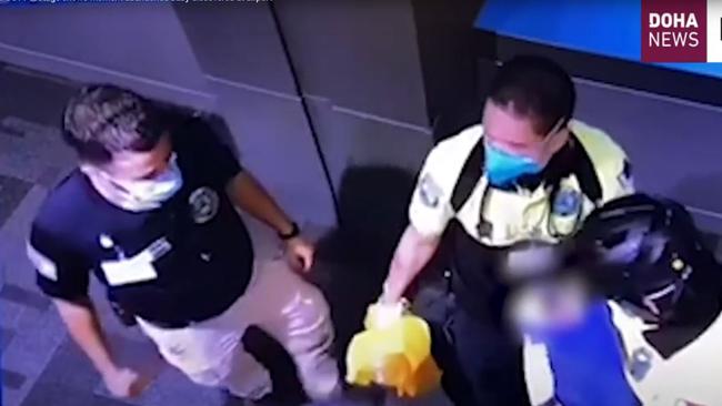 Footage that shows the moments immediately after a newborn girl was found at Qatar’s main airport. Picture: Doha News Exclusive