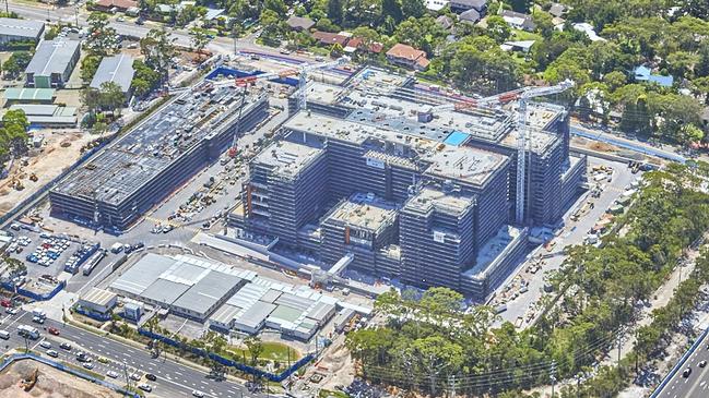 An aerial shot of the new Northern Beaches Hospital at Frenchs Forest.