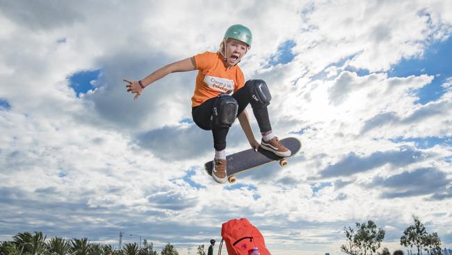 Australian world skateboarding champion, Poppy Starr Olsen has to await when competitions start back up again to qualify for the Tokyo Olympics. Picture: Jason Edwards