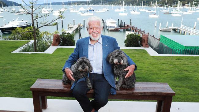 Marcus Blackmore and his dogs Spikey and Rocky at his home at Bayview. Picture: John Feder