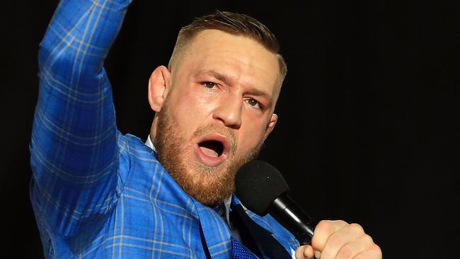 TORONTO, ON - JULY 12: Conor McGregor speaks during the Floyd Mayweather Jr. v Conor McGregor World Press Tour at Budweiser Stage on July 12, 2017 in Toronto, Canada. (Photo by Vaughn Ridley/Getty Images)