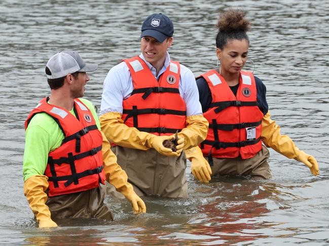 William, Prince of Wales walks in the water as he visits Billion Oyster Project in New York City on September 18, 2023 in New York City. Picture: Getty