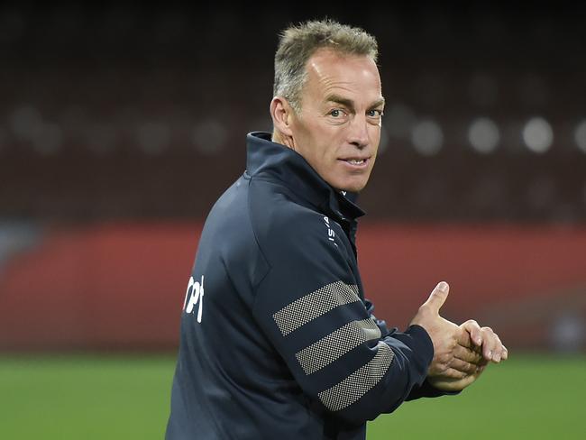 SYDNEY, AUSTRALIA - MAY 29: Hawks coach Alastair Clarkson looks on during the round 11 AFL match between the Gold Coast Suns and the Hawthorn Hawks at Sydney Cricket Ground on May 29, 2021 in Sydney, Australia. (Photo by Albert Perez/AFL Photos/via Getty Images)