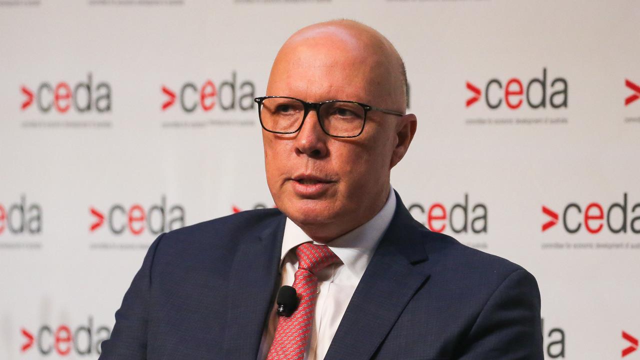 Opposition Leader Peter Dutton addresses a CEDA lunch on his nuclear policy in September. Picture: NewsWire / Gaye Gerard