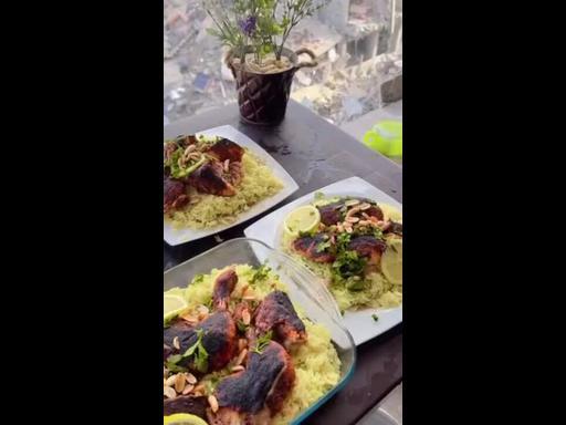 Palestinian Woman Cooks Impressive Meal Surrounded by Rubble