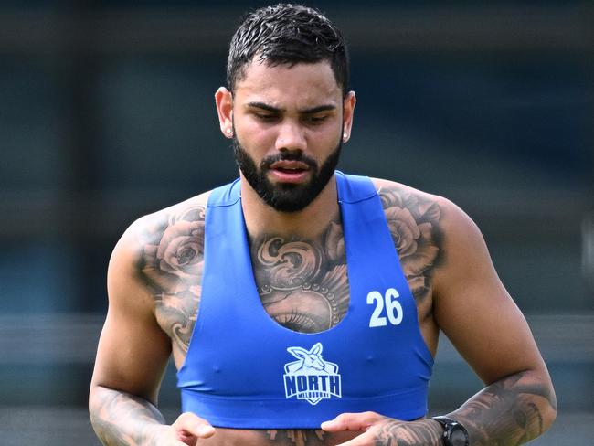 Kangaroos player Tarryn Thomas is reportedly set to receive a long suspension amid fresh domestic violence allegations. Picture: Quinn Rooney