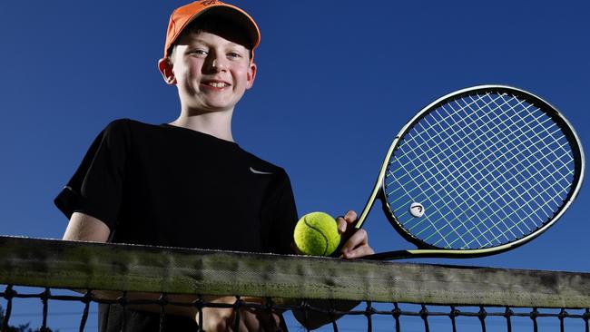 Tennis young gun Liam Howard has won both the singles and doubles tournaments in the 10 years and under category at the recent JT Signature 500 Rod Laver Junior Queensland State Championships in Brisbane. Picture: Brendan Radke