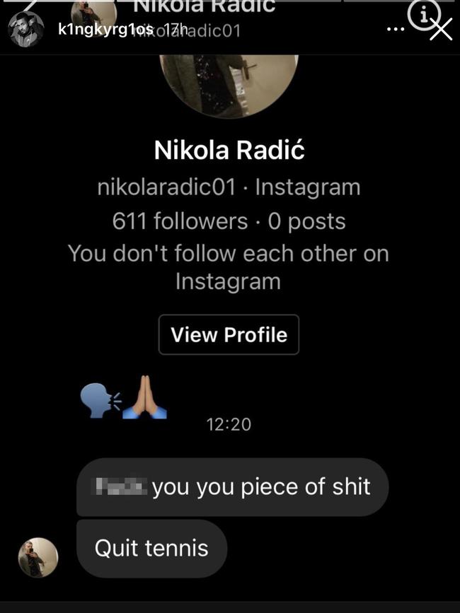 Nick Kyrgios Instagram screen grab