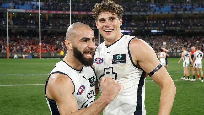 Adam Saad and the Blues are through to their first preliminary final in 23 years. (Photo by Michael Willson/AFL Photos via Getty Images)