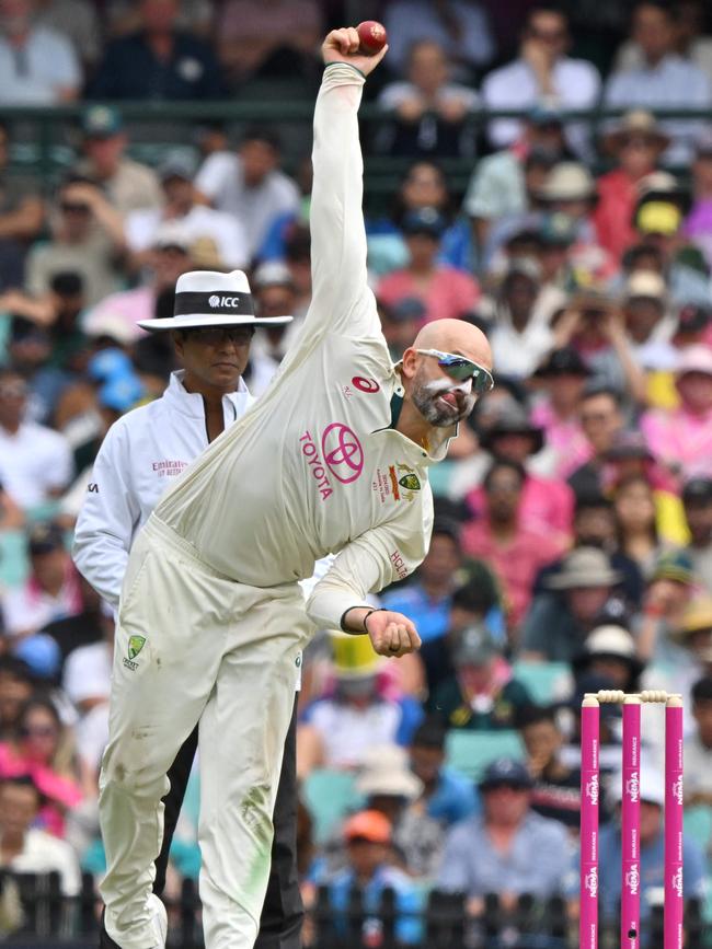 Nathan Lyon has Bashir covered for drift and dip. Picture: Saeed Khan/AFP