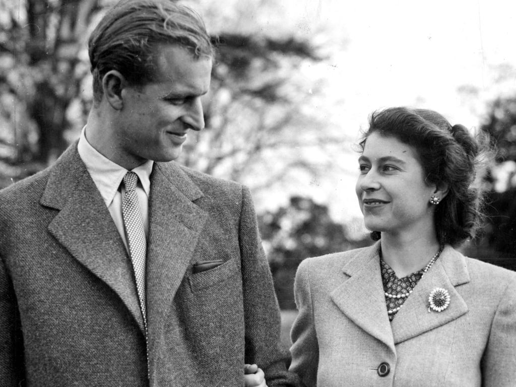 Prince Philip and Queen Elizabeth on their honeymoon home at Romsey in 1947. Picture: AP