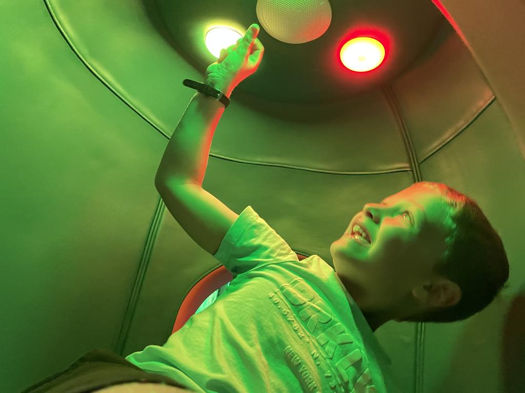 Rory Downes, 6, tests out the features of the igloo pods in Reef Play, the Willows Shopping Centre's new play area. Picture: Leighton Smith.