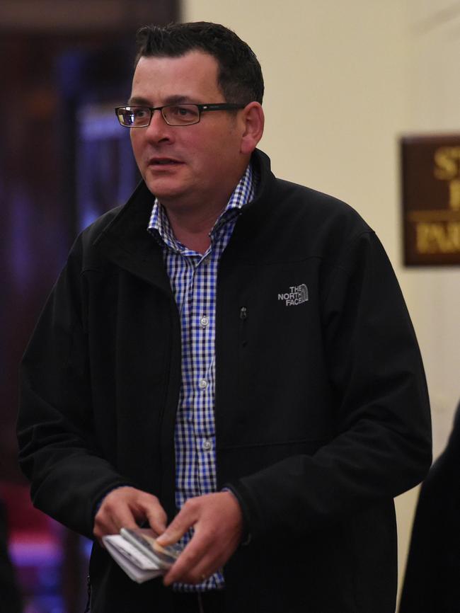 Premier Daniel Andrews coming out of Labor caucus. Picture: Nicole Garmston