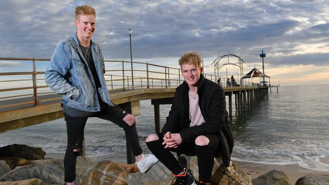 SANFL players, twins Mark (left, South Adelaide) and John Noble (West Adelaide), nominated for the AFL mid-season draft, with John joining Collingwood. Picture: Keryn Stevens