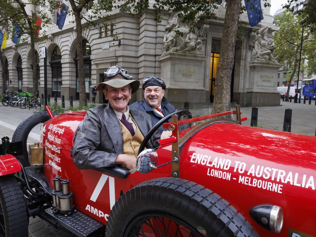 Birtles and the Bean, a reenactment of the journey from London to Melbourne originally undertaken in 1927 by Australian Adventurer, Francis Birtles.

Pictured: Daily Telegraph cartoonist Warren Brown and Editor-at-large Matthew Benns with their Bean car outside Australia House, Strand, London as they start their three month journey to Australia.

Jamie Lorriman
mail@jamielorriman.co.uk
www.jamielorriman.co.uk
07718 900288