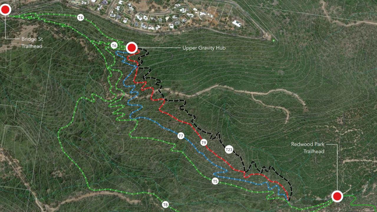 Plans for mountain biking trails in Redwood Park as part of the Toowoomba and Lockyer Valley Escarpment Mountain Bike Master Plan.